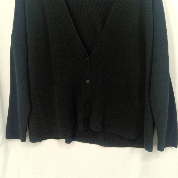 Eileen Fisher Organic Linen Cotton Boxy V-Neck Cardigan Black 1X Quiet Luxury - Picture 5 of 13